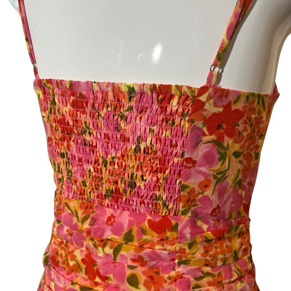 ASTR the Label Women Anthropologie Meg Ruched Mini Dress Floral Small Size Pink - Picture 11 of 14